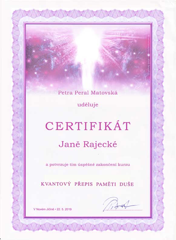 certifikát, Kvantový přepis paměti duše, Jana Arkana