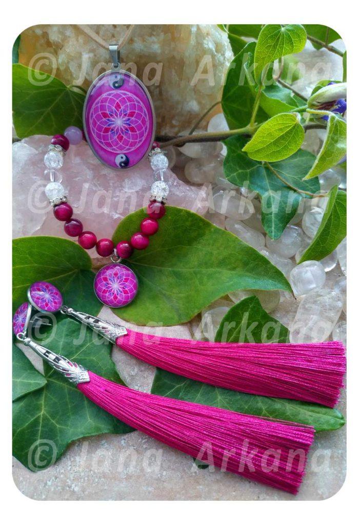 energetický harmonizační náramek, přívěšek, náušnice, fuchsiová